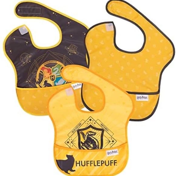 New 6-24m Harry Potter x Bumkins Hufflepuff waterproof bibs. 3 pack. BNWT. - Picture 1 of 7